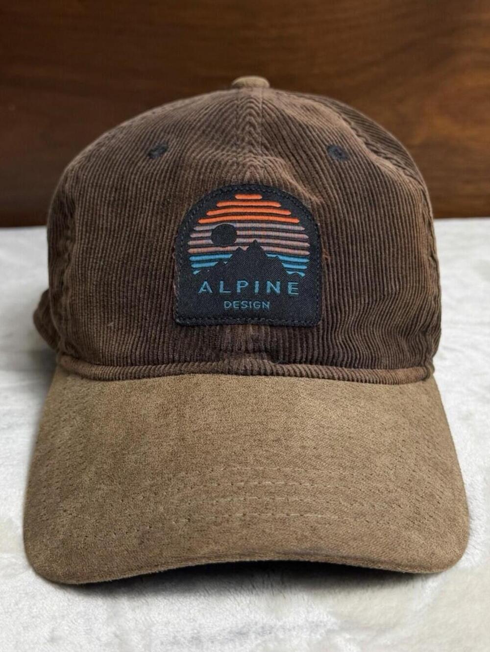 Alpine Design Hat Brown Corduroy Strapback Sunset Mountain Patch Cap OSFA
